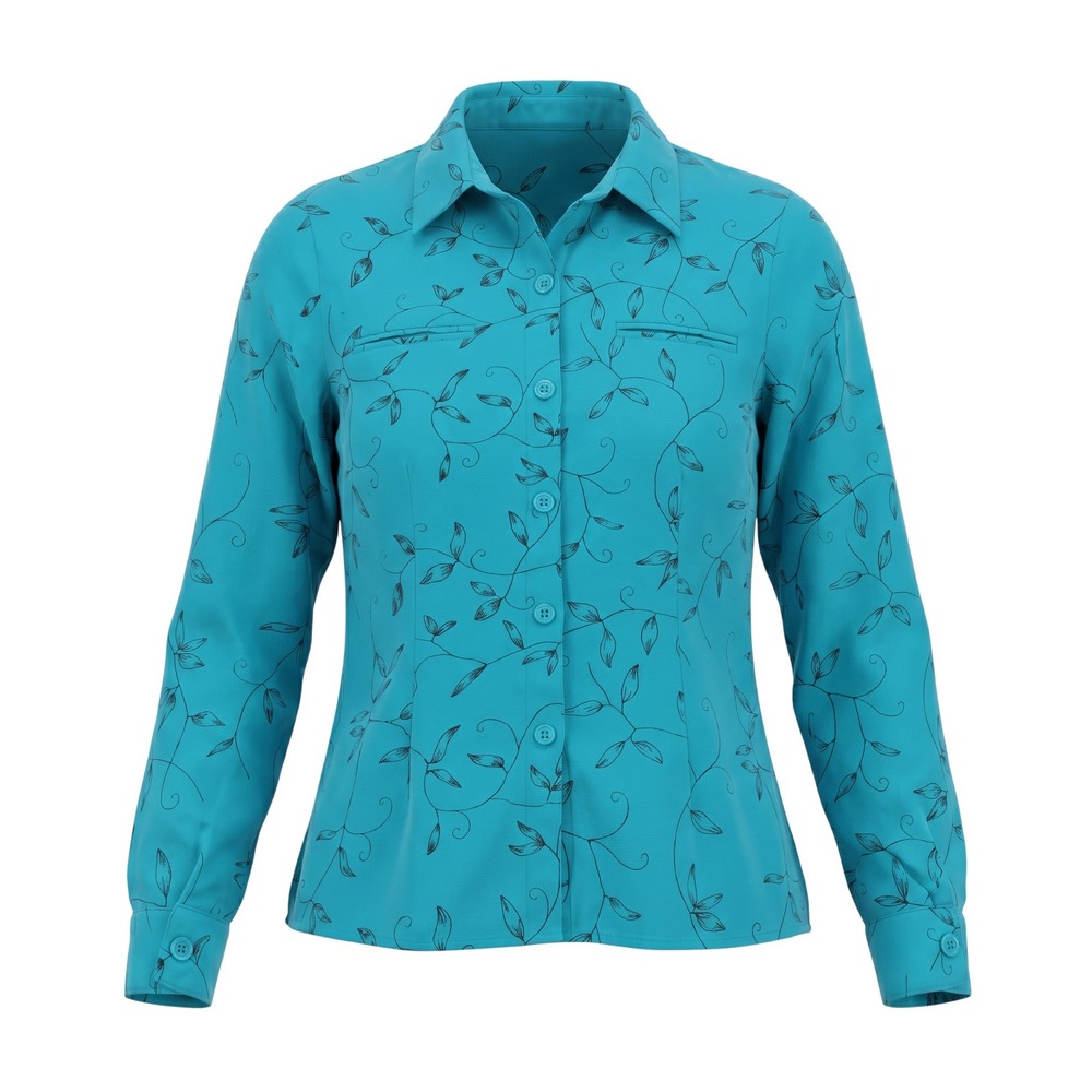 Sag Harbor Button Up Shirt Women's 10 Teal‎ Floral Vine Print Long Sleeve Top